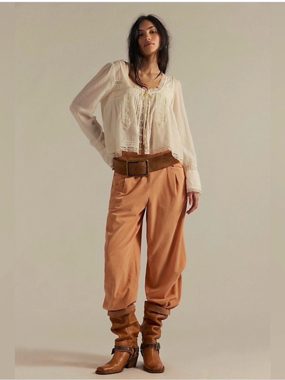 We The Free Cropped Nice Choice Corduroy Pants in Peach Orange